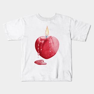 love heart shaped burning candle romantic Kids T-Shirt